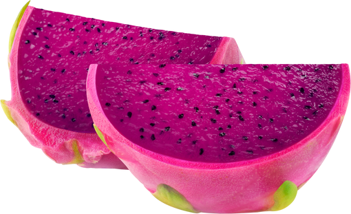 Two pieces of dragon fruit with pink flesh 